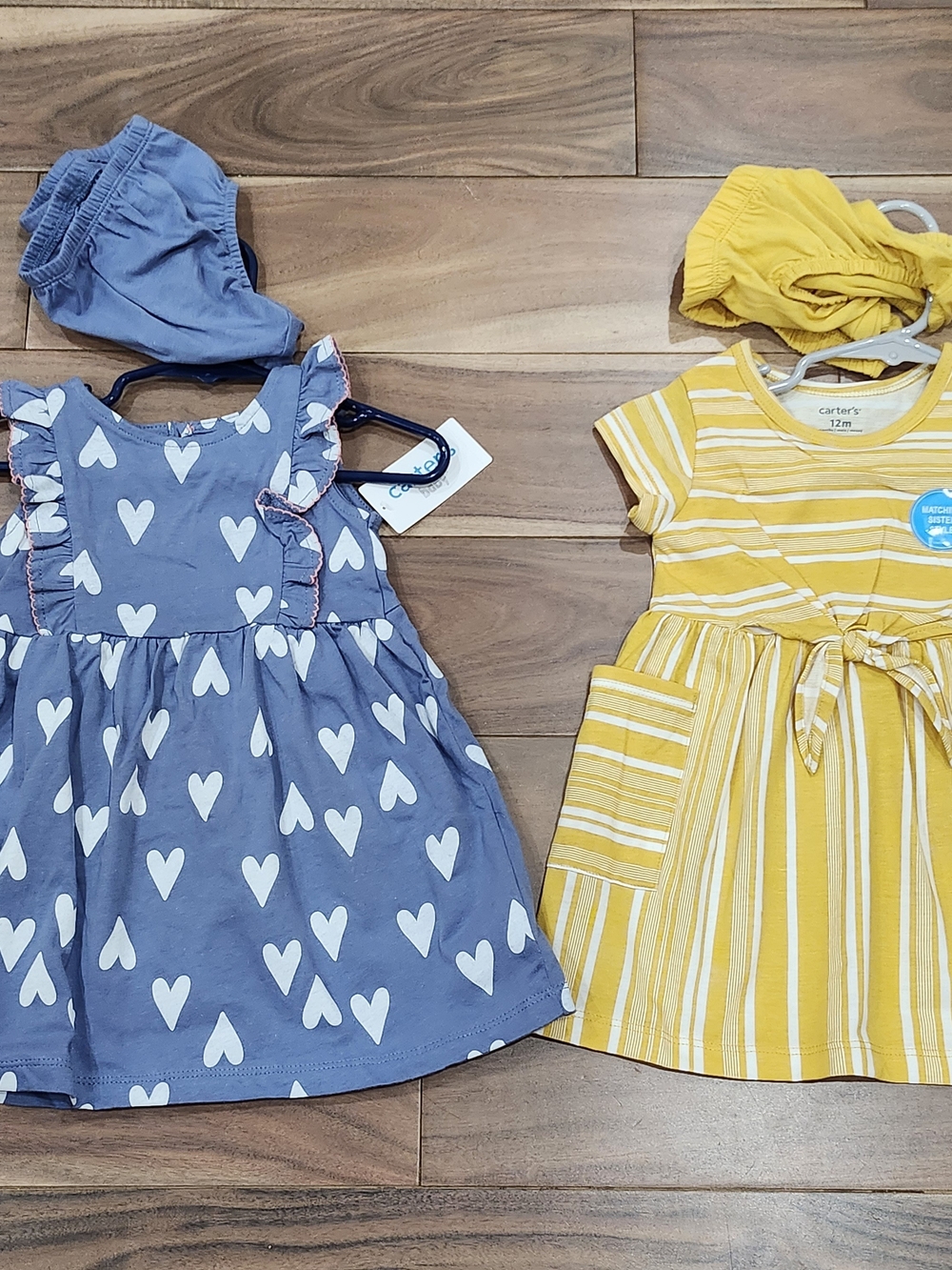 Carter's Blue Heart Print Dress & Yellow Stripe Dress Set